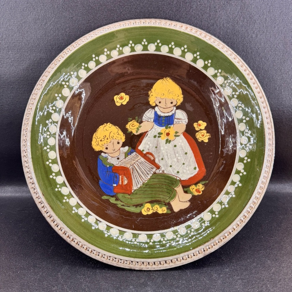 Vintage Hugo Kohler Biel Swiss Folk Art 11” Wall Plate Handpainted  & Signed